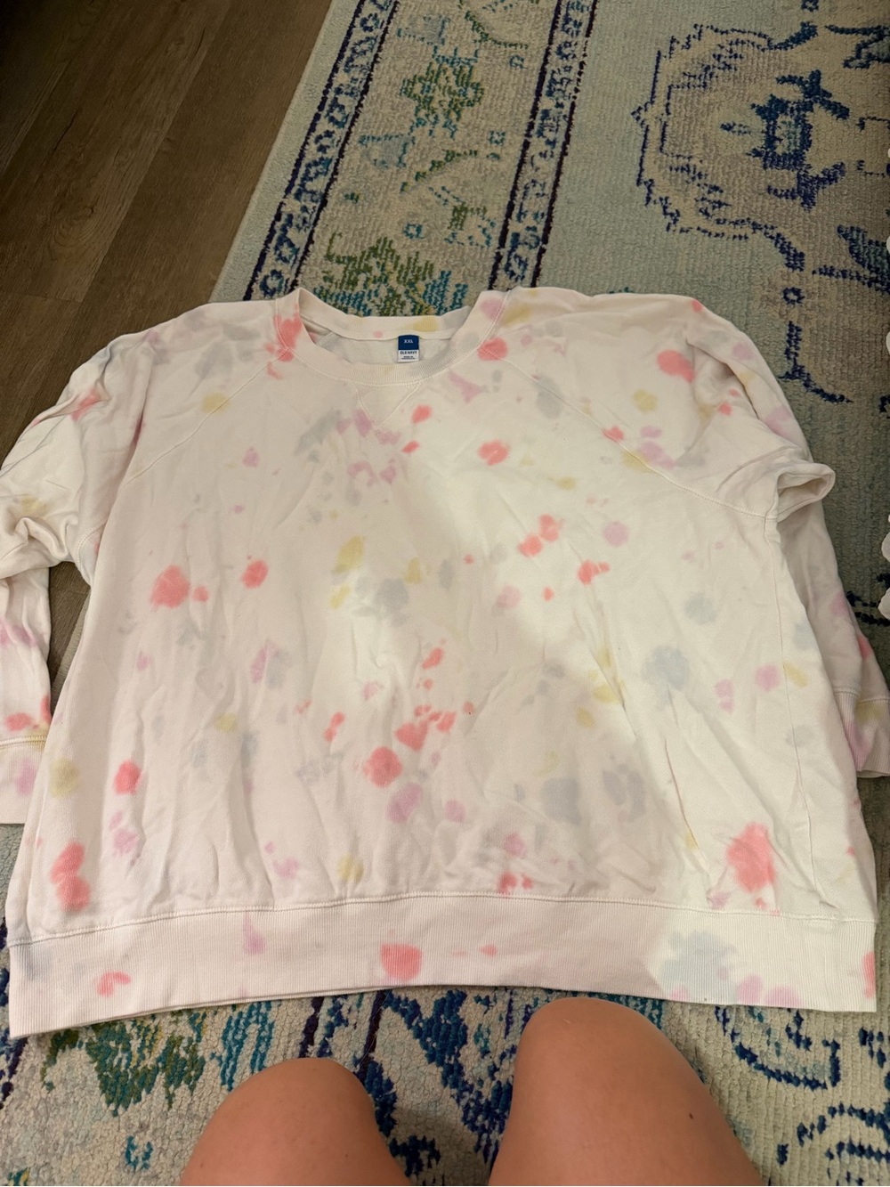 Old Navy White Crewneck Sweatshirt with Pink & Yellow Tie-Dye Spots
